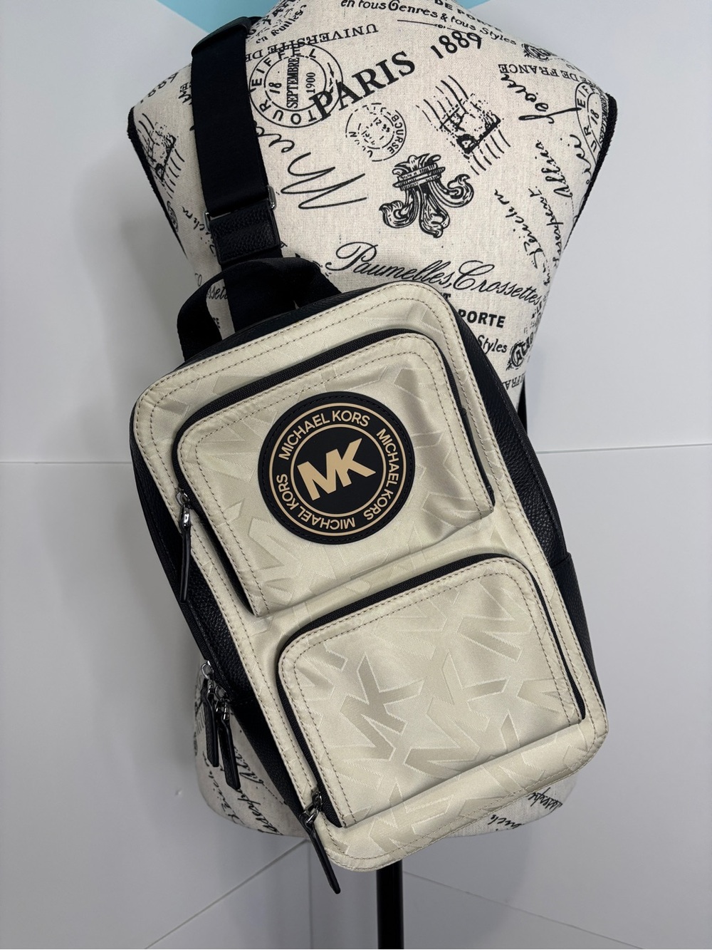 Michael Kors Adjustable Sling Belt Bag with MK Emblem Fancy Travel Crossbody